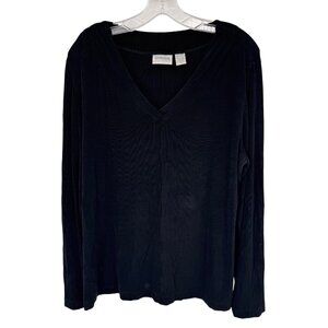 Chicos 3 Travelers Black Long Sleeve V-Neck Top Size XL Acetate Stretch USA